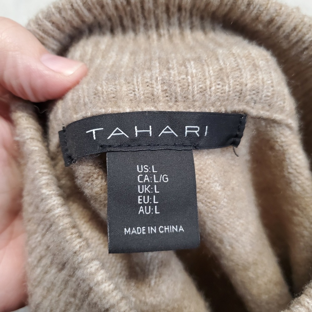 Tahari Cream Brown Mockneck Sleeveless Wool Knit Sweater Women Large Classic‎ - Picture 7 of 7